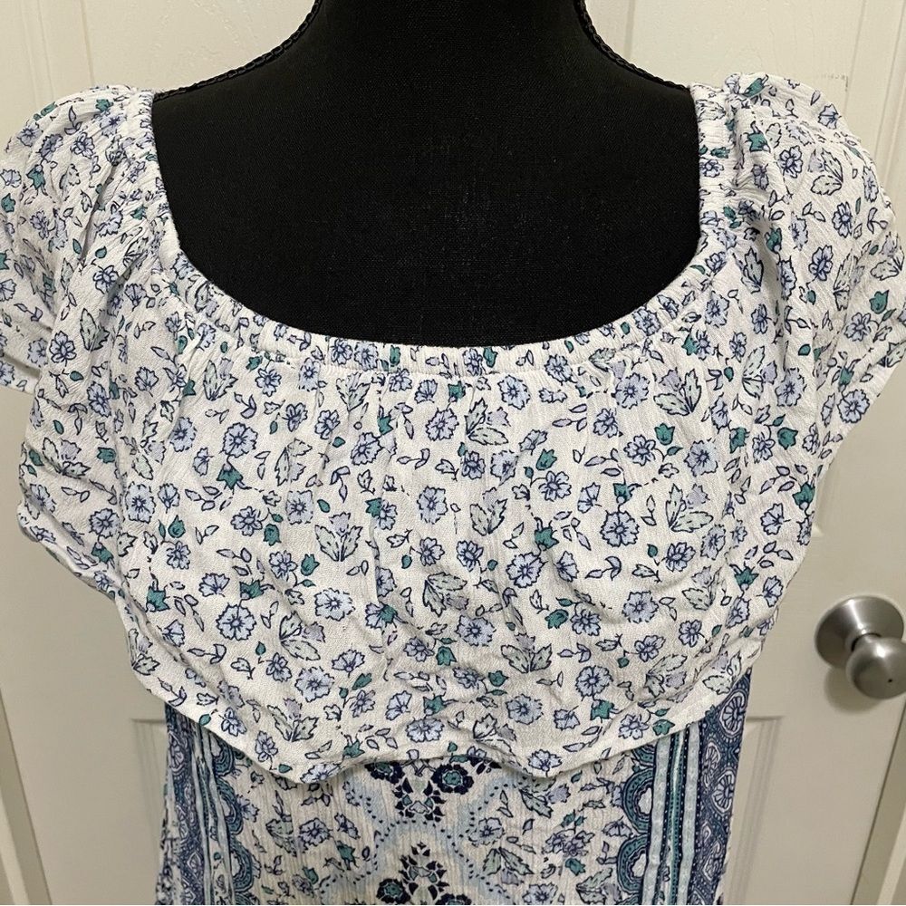 Wallflower Boho Floral Print Dress White & Blue Women's Size Medium Cottage - Picture 4 of 7
